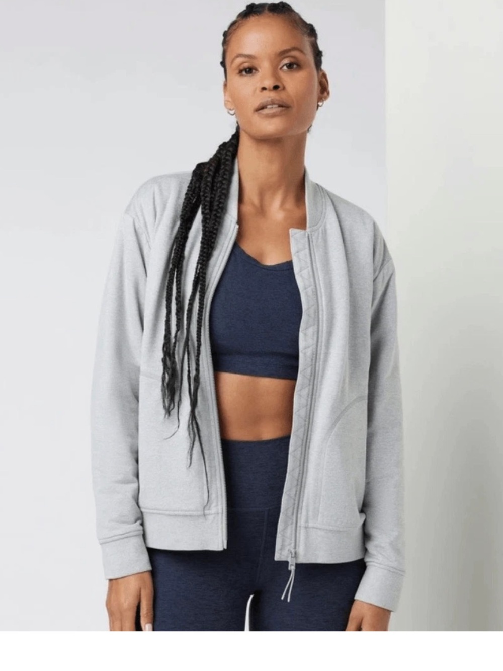 NWT sz S Vuori Halo Basin Bomber Jacket Pale Grey Heather full zip pockets